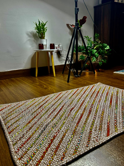 Colorful Handwoven Jute & Cotton Blend Door Mat – Rustic Decorative Floor Mat for Modern Homes