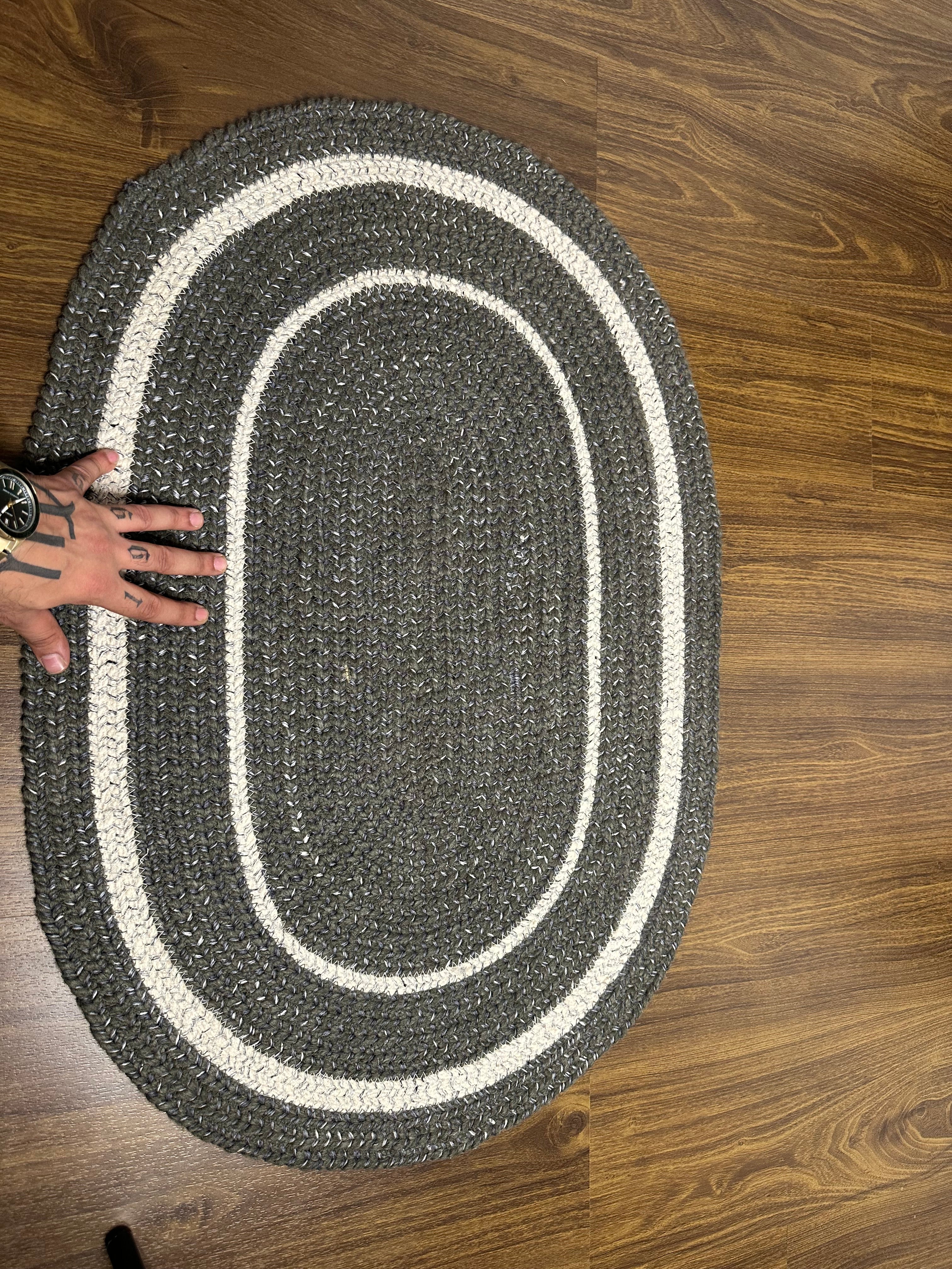 Handwoven Grey & White Jute Cotton Door Mat