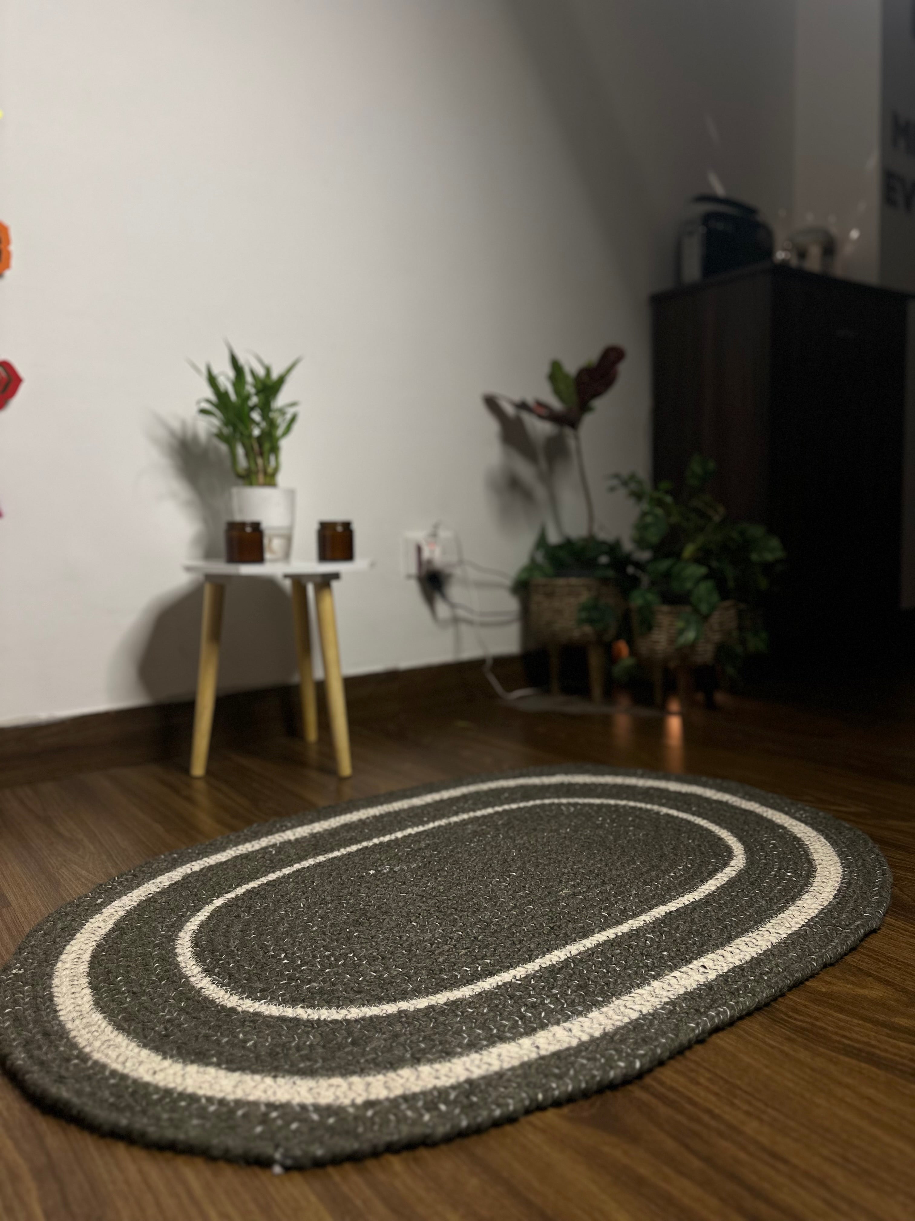 Handwoven Grey & White Jute Cotton Door Mat