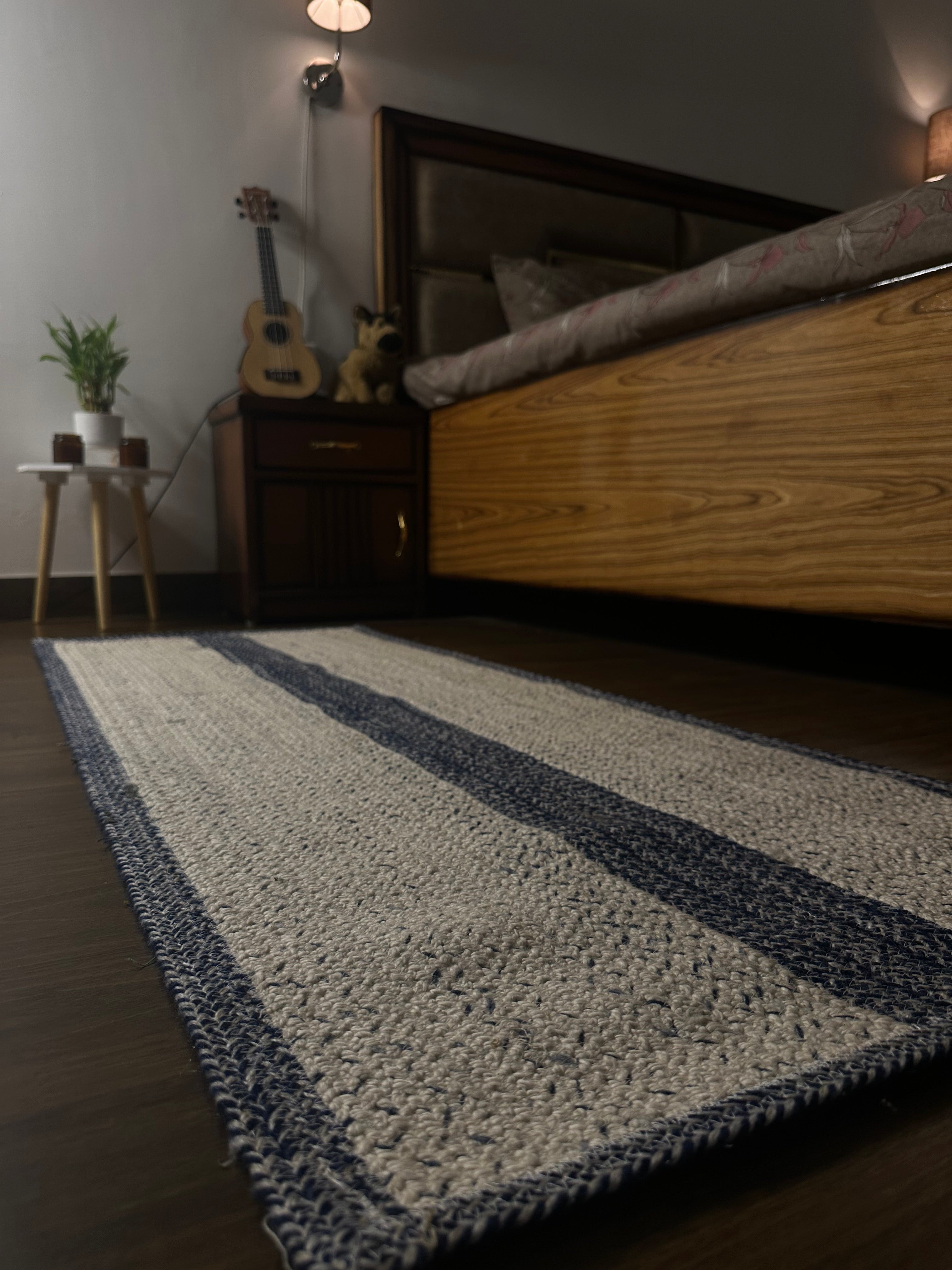Handcrafted Blue & White Jute Blend Door Mat for Elegant Home Décor